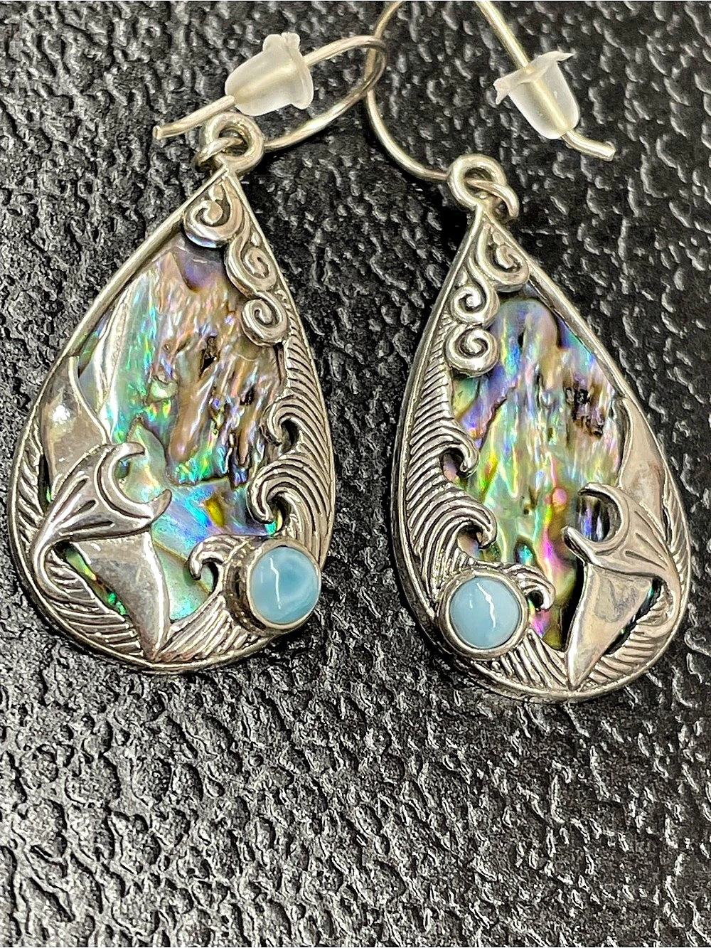 Abalone Teardrop Earrings in Silver & Blue